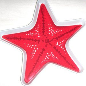 Starfish Star Shaped Red & White Plastic Plate Tray 9 1/2" x 3/4"